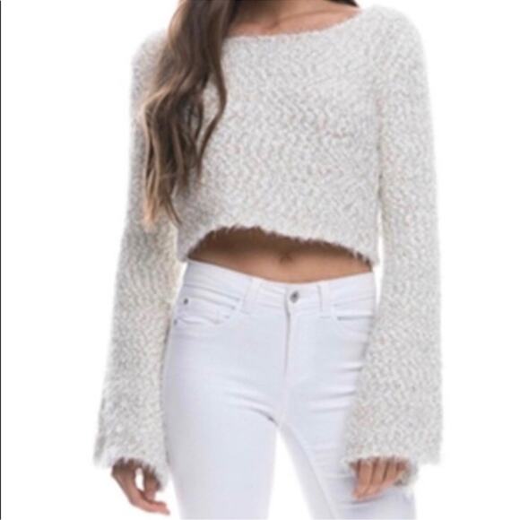 Endless Rose Metallic Silver Eyelash Bell Sleeve Sweater Size Small - Picture 1 of 16